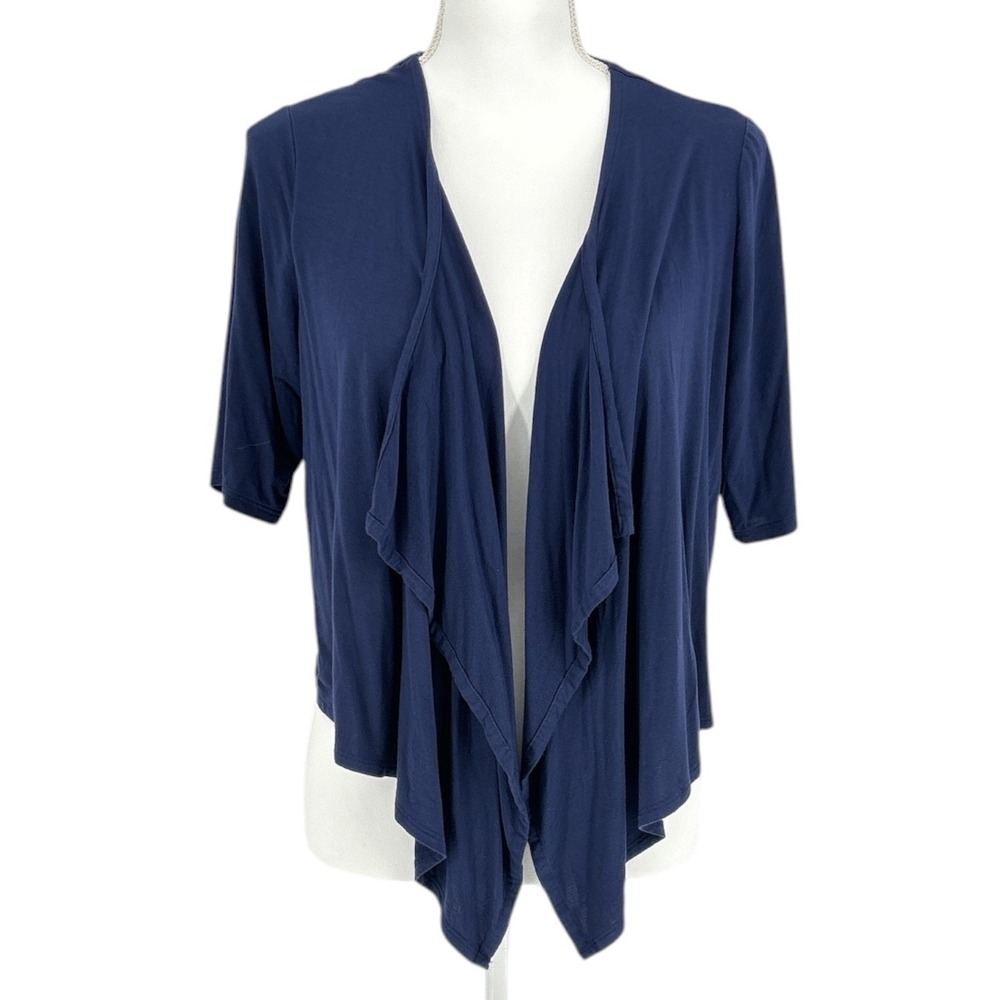 Soma Navy Blue Open Front Cropped Cardigan Waterfall Draped Short Sleeve